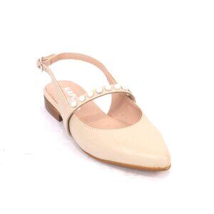 Kapogiro 216 Beige Leather Pointy Flat Slingback Shoe